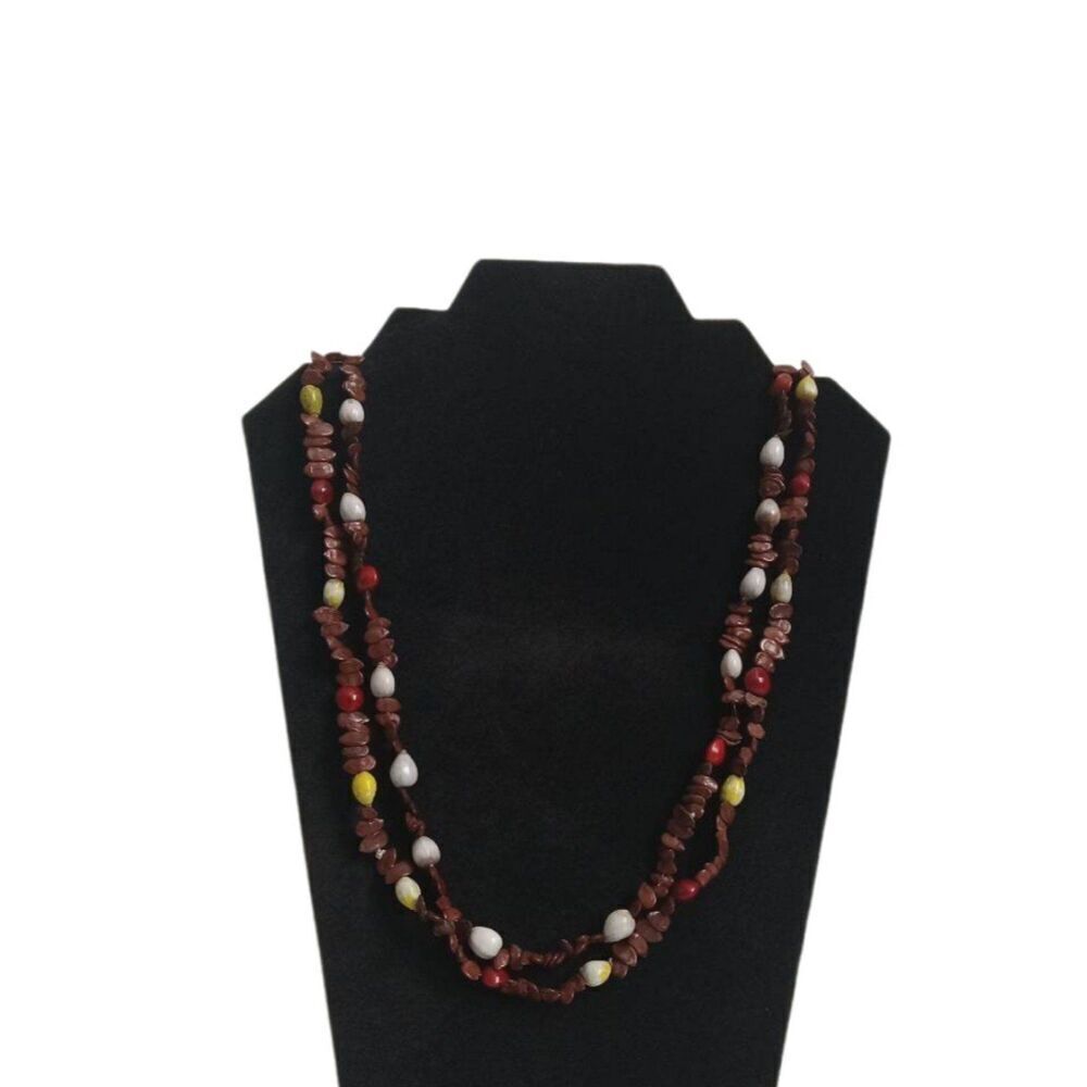 Bundle of 2 Brown and Multicolored Lightweight Plastic Beaded Layering Necklaces